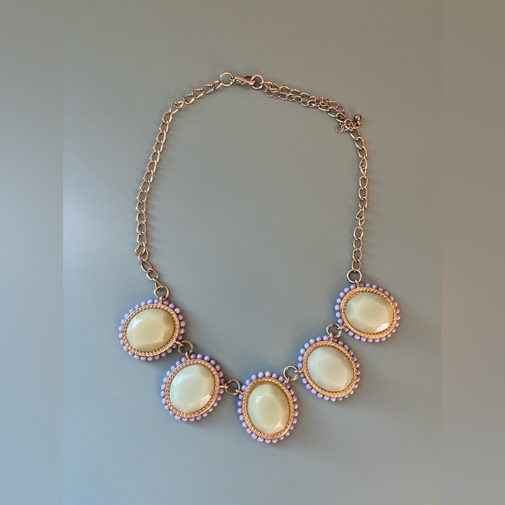 Francescas Statement Necklace- turquoise Stones with gold & lavender accents